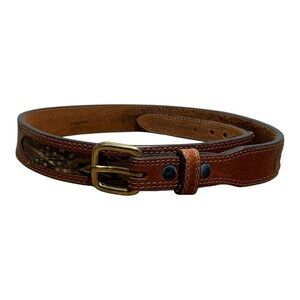 Vintage Women’s Leegin Western-Core Leather Belt With Pheasant Feather Inserts